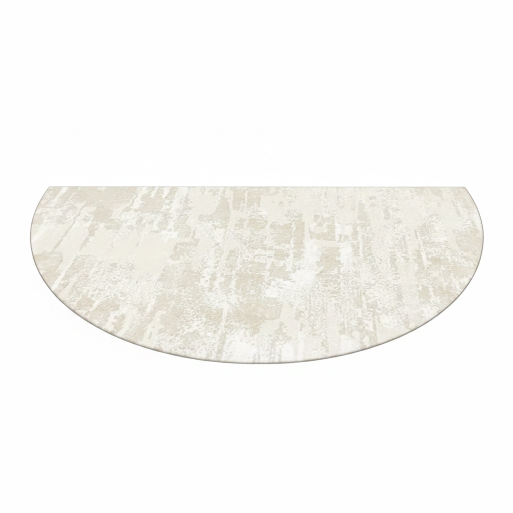 Tapis demi-cercle beige et crème sur fond blanc