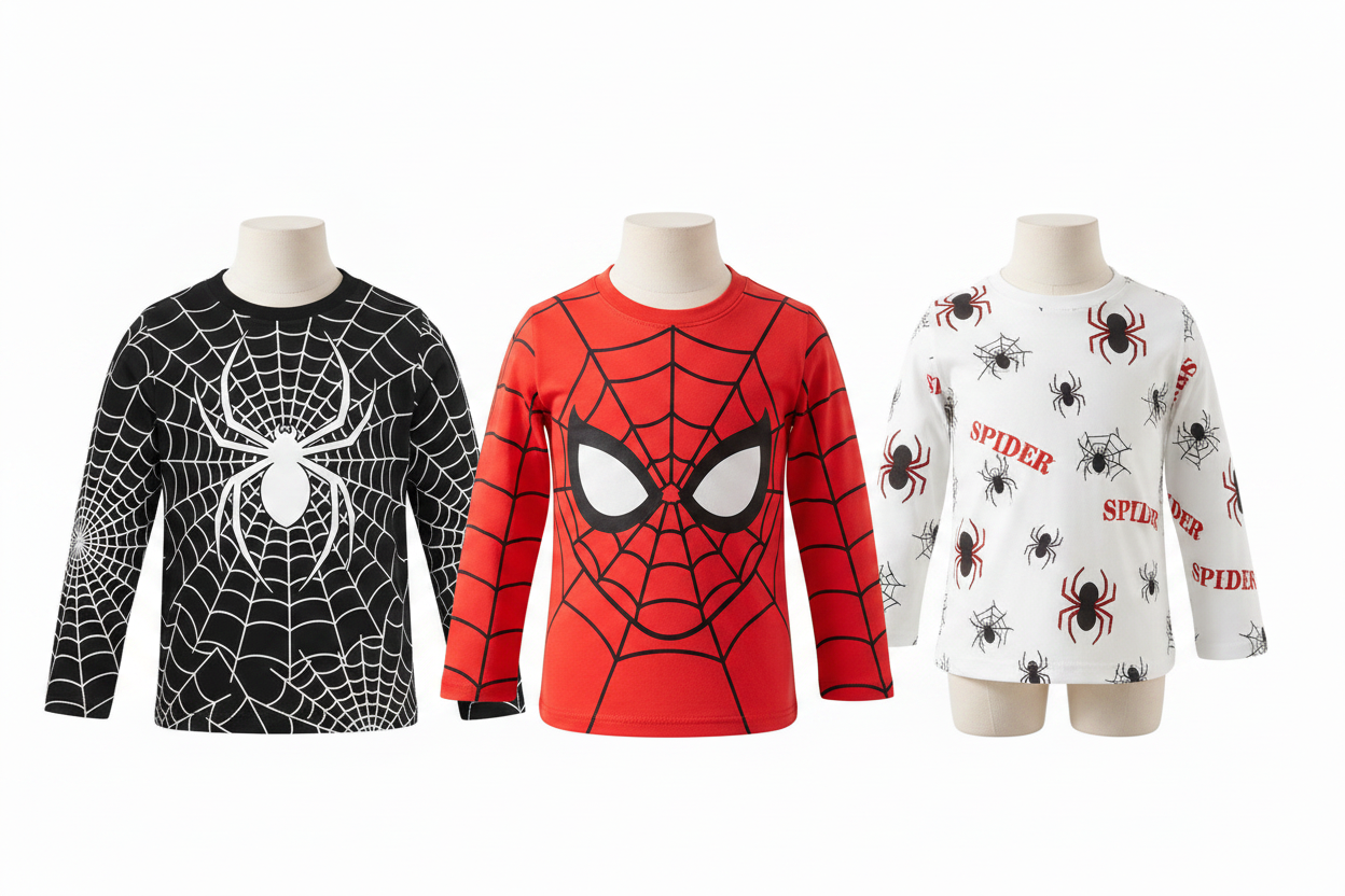 T-shirt Manches Longues Spider Enfant – 3 Coloris | Noir, Rouge, Blanc