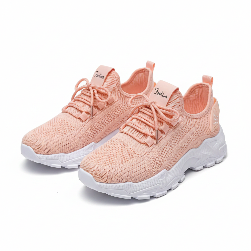 Sneakers Femme Rose – Maille Respirante | Semelle Plateforme Blanche