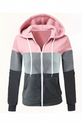 Hoodie Zippé Femme Color Block – Rose & Gris | Capuche | 5 Tailles