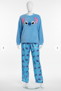 Pyjama Stitch Femme – Ensemble Polaire Bleu | Haut Peluche + Pantalon Imprimé
