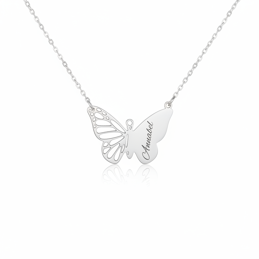 Collier Papillon Personnalisé - Gravure Prénom