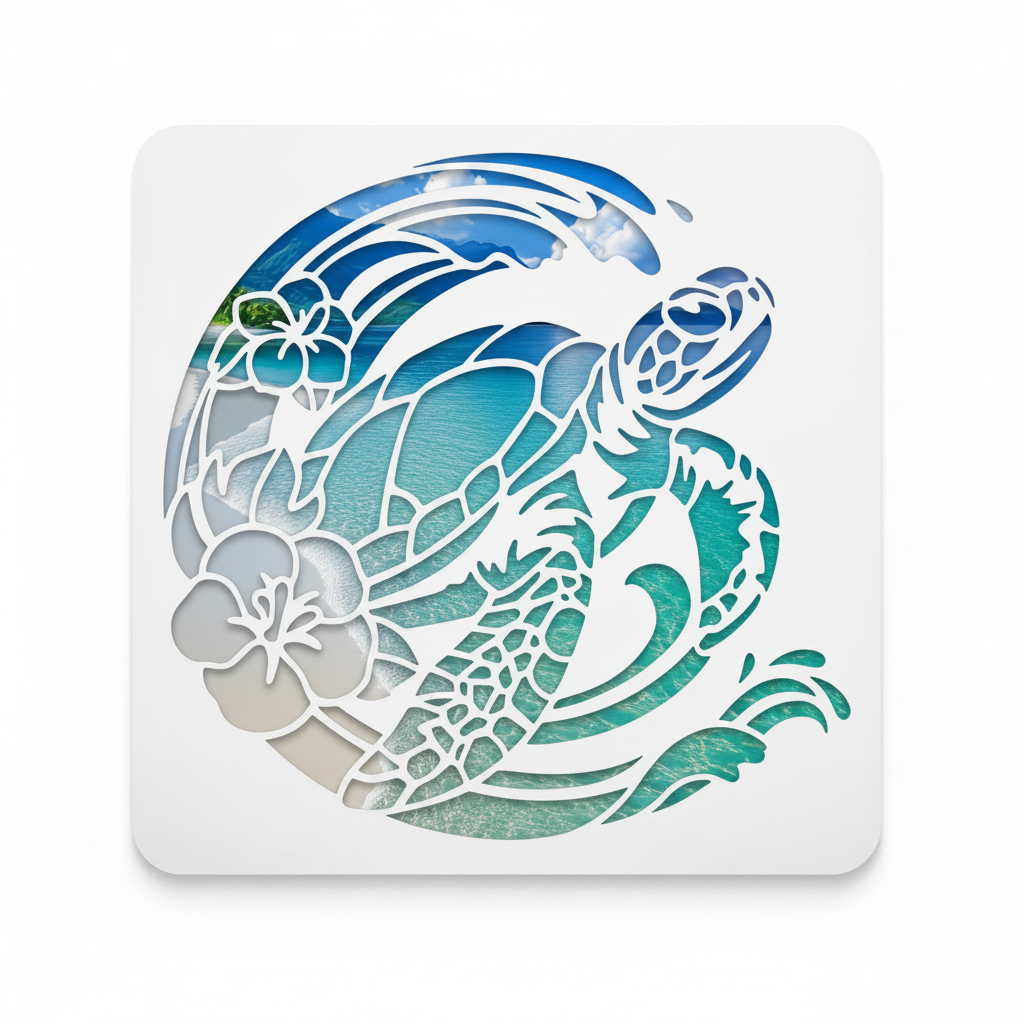 Pochoir Tortue de Mer & Fleurs d'Hibiscus