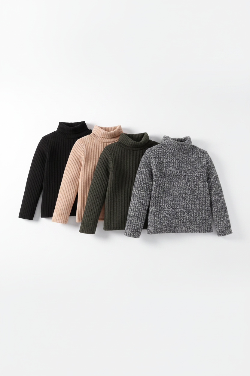 Pull Col Roulé Enfant – Maille Côtelée | 1 à 8 ans | 4 Coloris