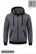 Hoodie Zippé Homme – Gris Foncé | Contrastes Noirs | Fermeture Orange | 6 Tailles